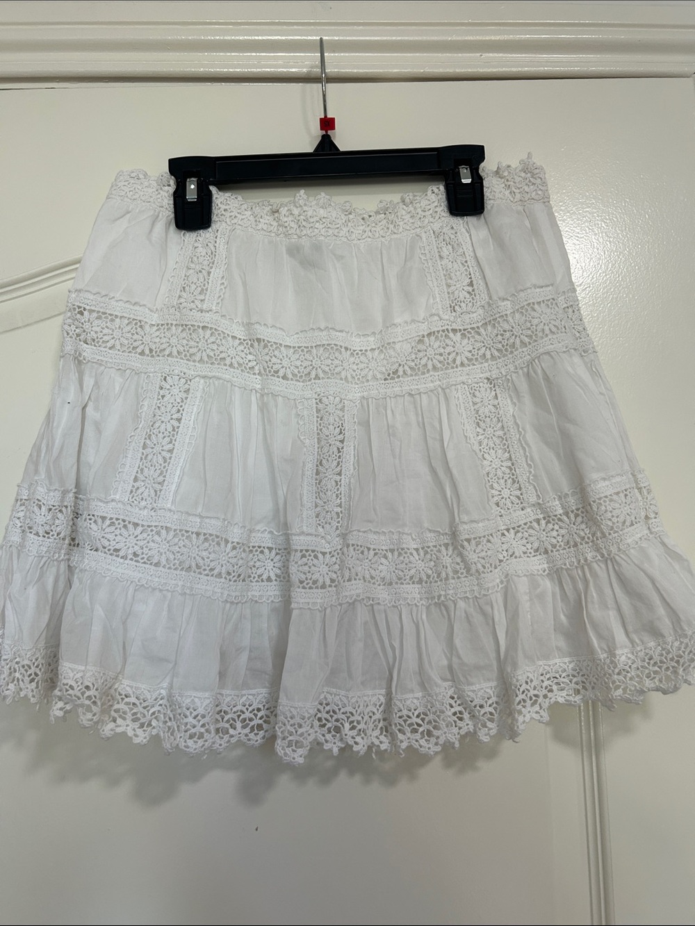 Boho White Lace Trim Tiered Skirt